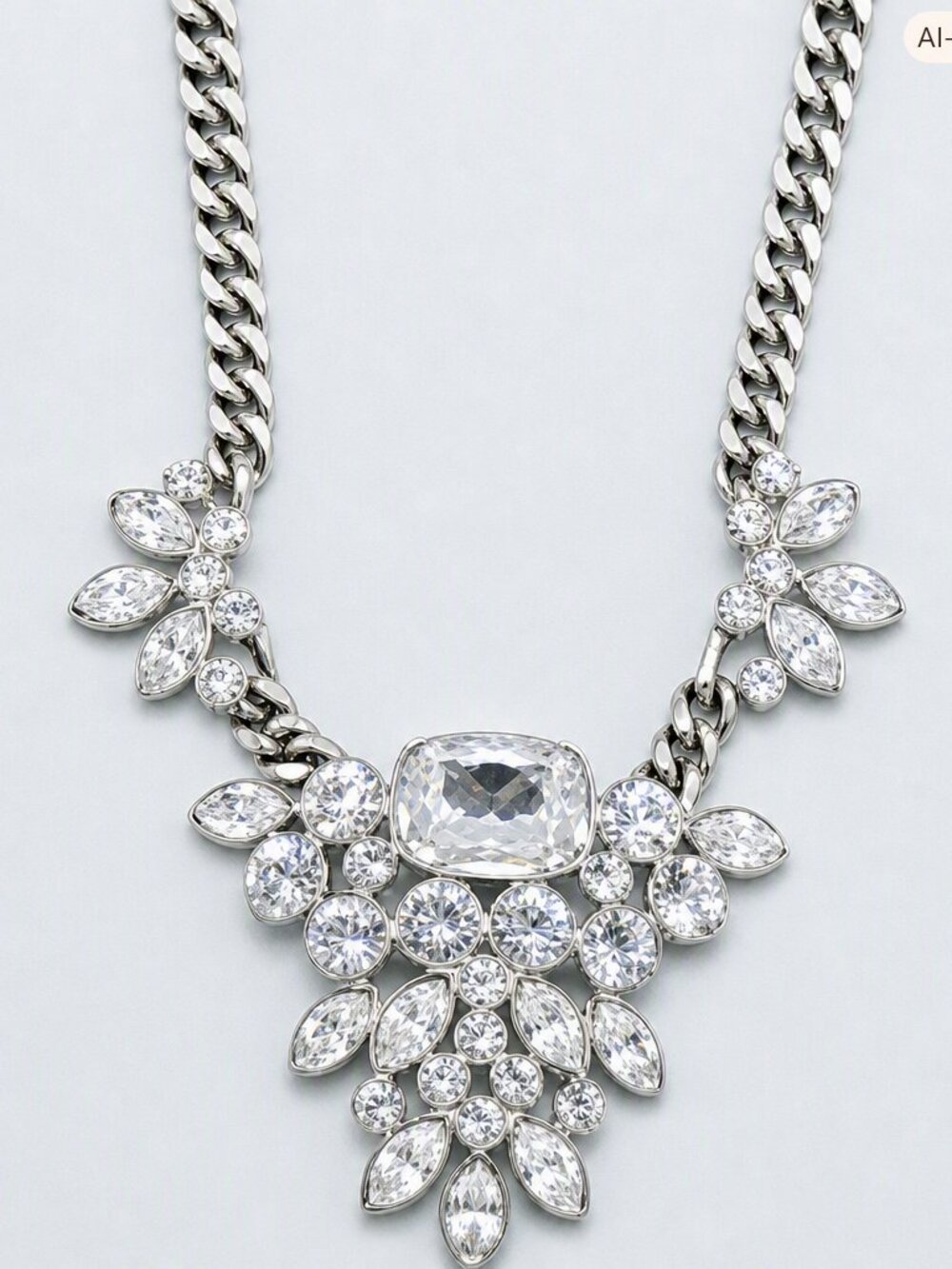 Givenchy Signed Large Crystal Silver-Tone Chain Link Collar Runway Necklace - Picture 4 of 6
